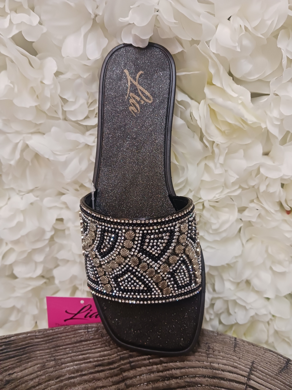Lia Black Jeweled Slide Sandal